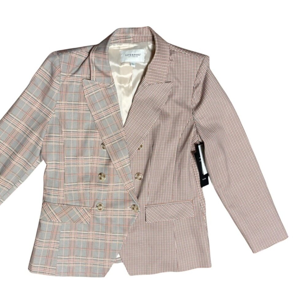NEW LIVERPOOL Glen Plaid Half & Half Blazer Coat Jacket Size L Lava Flow - Picture 2 of 7